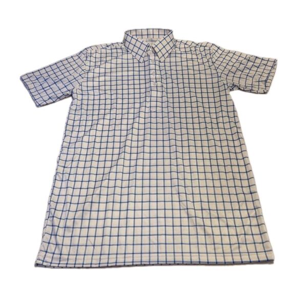 NWOT Collars & Co Mens M Dress Collar Polo Shirt Blue Grid Check Windowpane - Picture 2 of 7